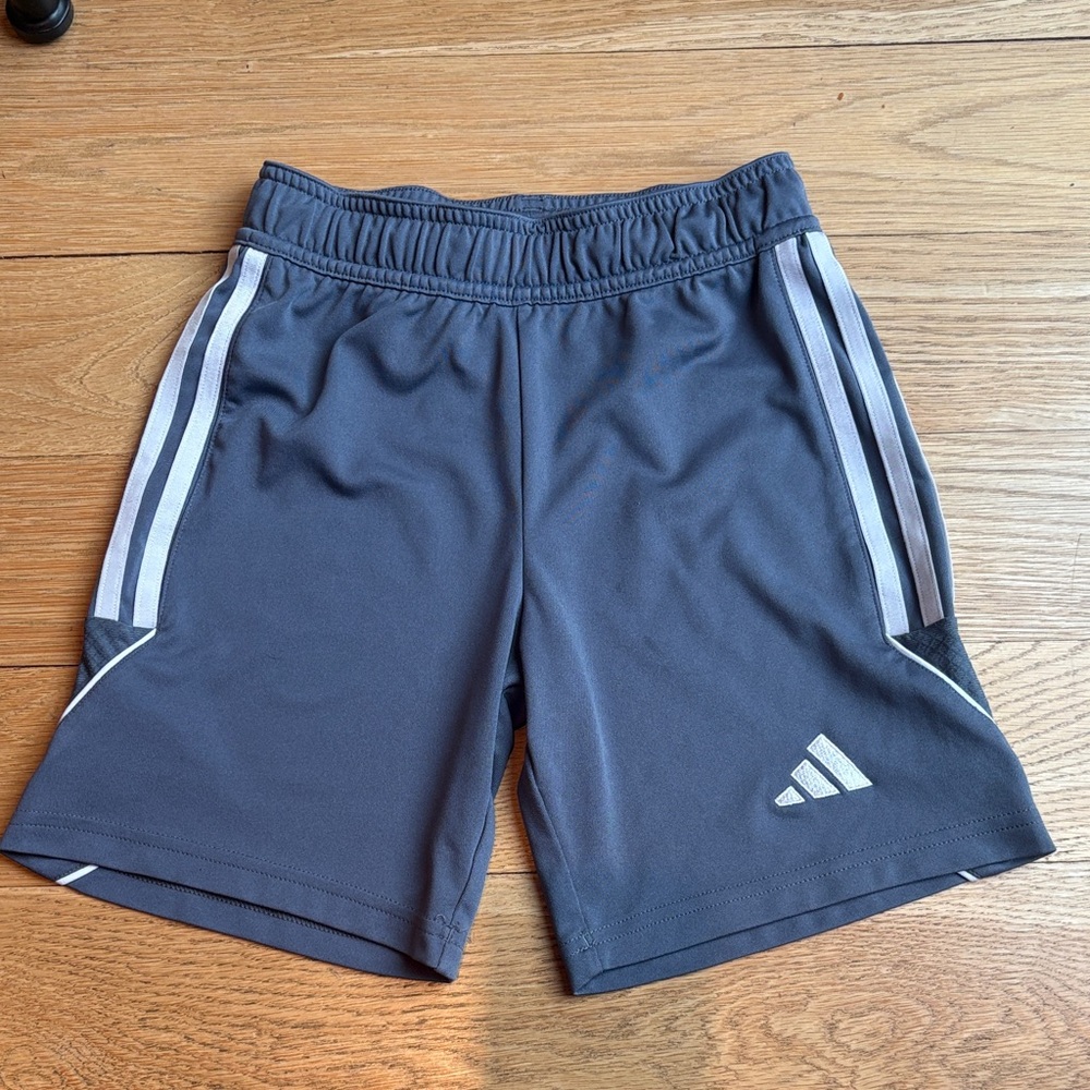 adidas Kids Gray Athletic Shorts with White Accents Size 9-10